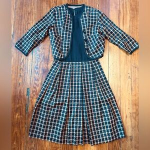 1960’s Plaid Two-Piece Dress Set Vintage Preppy S/M